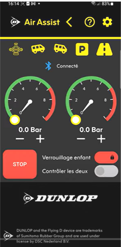 DUNLOP VIDEO NOTICE DE MONTAGE ET D UTILISATION BLUETOOTH COMPRESSEUR OPT-4-BOS TELEPHONE MOBILE IOS APPLE STORE I PHONE en Francais AMI RESEAU SUSPENSION PNEUMATIQUE ASSIST AIR CONNEXION SANS FIl APPLE STORE BOUDIN RENFORT SUSPENSION A AIR